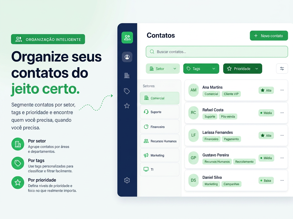 Painel de gestão de contatos do Conzap